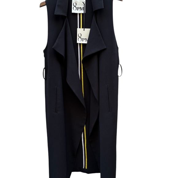 8PM Made in Italy Jolana Black Open Front Long Vest Size Small NWT - Picture 3 of 15